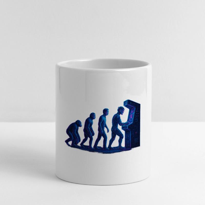 Arcade Human Evolution Mug with Heart-Shaped Handle