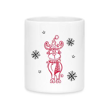 Elch, Rentier mit Schneeflocken und Sternen - Tasse mit Herzhenkel - Weiß - Vorne
