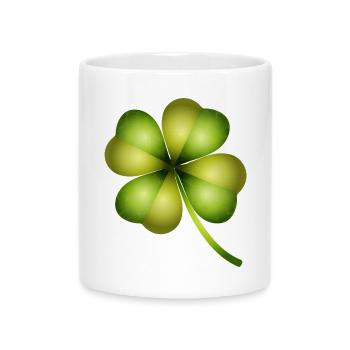 vierblättriges Kleeblatt in leuchtenden Grüntönen - Tasse mit Herzhenkel - Weiß - Vorne