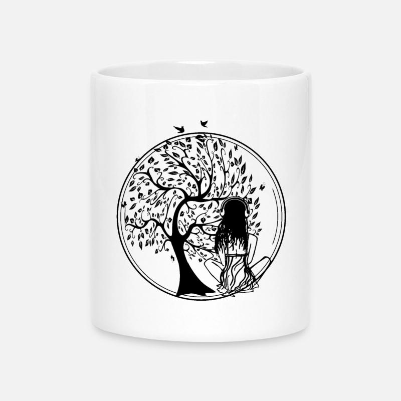 Tree Silhouette Earbuds - Mug with Heart-Shaped Handle - white