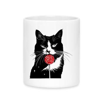 Chat Sweet Tooth Sucette Bonbons - Mug avec anse en forme de cœur - blanc - Devant