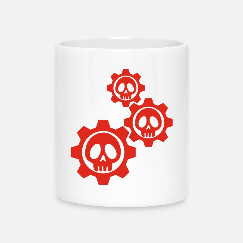 Red Gears and Skulls - Mug with Heart-Shaped Handle - white