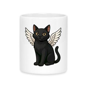 Chat Noir Ange Ailes Dessin Animé Céleste - Mug avec anse en forme de cœur - blanc - Devant