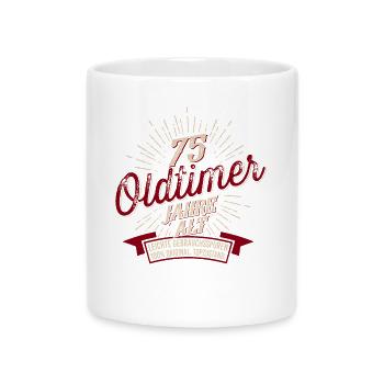 75. Geburtstag Oldtimer - Tasse mit Herzhenkel - Weiß - Vorne