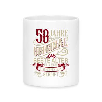 58. Geburtstag Vintage Retro - Tasse mit Herzhenkel - Weiß - Vorne