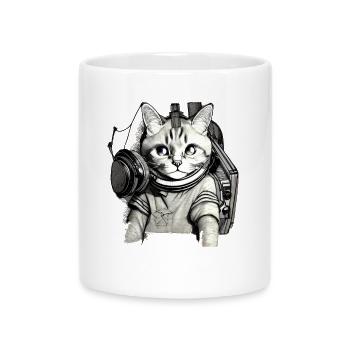 DJ Chat aux yeux bleus - Mug avec anse en forme de cœur - blanc - Devant