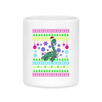Weihnachtsdino mit Lichtern - Tasse mit Herzhenkel - Weiß - Vorne