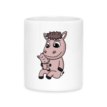 Famille Cheval - Cheval avec bébé - Mug avec anse en forme de cœur - blanc - Devant