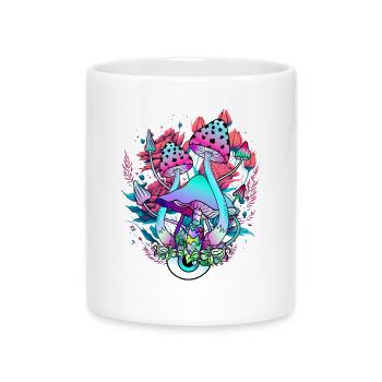 Florale Psychedelische Pilzkunst - Tasse mit Herzhenkel - Weiß - Vorne
