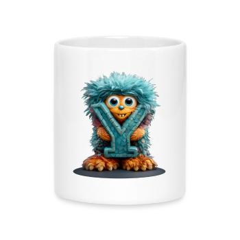 Monstre et avec lettre bleue - Mug avec anse en forme de cœur - blanc - Devant