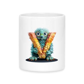 Gefiederte Kreatur mit dem Buchstaben V - Tasse mit Herzhenkel - Weiß - Vorne