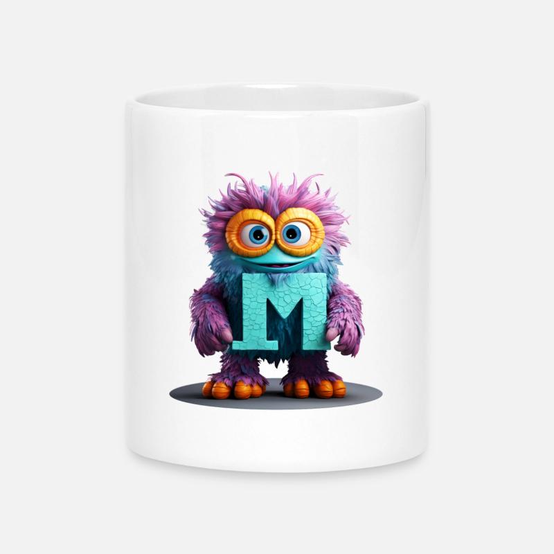 Monstre multicolore avec la lettre M - Mug avec anse en forme de cœur - blanc