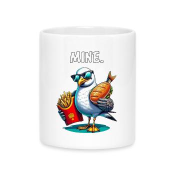 Freche Möwe mit Pommes & Fischbrötchen – MINE - Tasse mit Herzhenkel - Weiß - Vorne