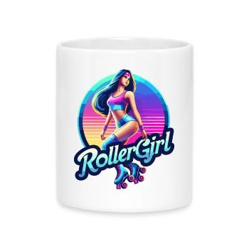 Vibrant Retro Roller Girl Illustration - Mug avec anse en forme de cœur - blanc - Devant