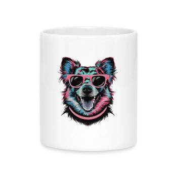 Cooler Retro Hund mit Sonnenbrille Bunte Kunst - Tasse mit Herzhenkel - Weiß - Vorne
