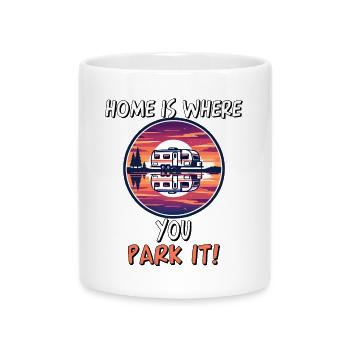 Home Is Where You Park It RV Sunset Lake Camping - Mug with Heart-Shaped Handle - white - Front