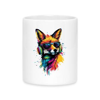 Fuchs DJ Kopfhörer Bunt Regenbogen Musik Füchse - Tasse mit Herzhenkel - Weiß - Vorne