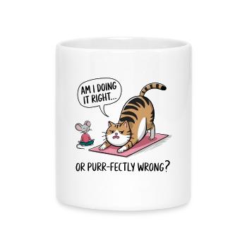 Drôle de dicton de yoga pour chat - « Est-ce que je le fais bien ? » - Mug avec anse en forme de cœur - blanc - Devant