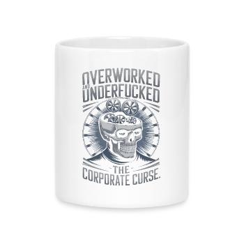 Overworked & Underpaid - Funny Corporate Skull - Mug with Heart-Shaped Handle - white - Front