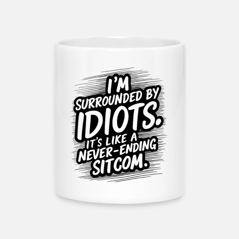Traiter avec des idiots tous les jours - Mug avec anse en forme de cœur - blanc