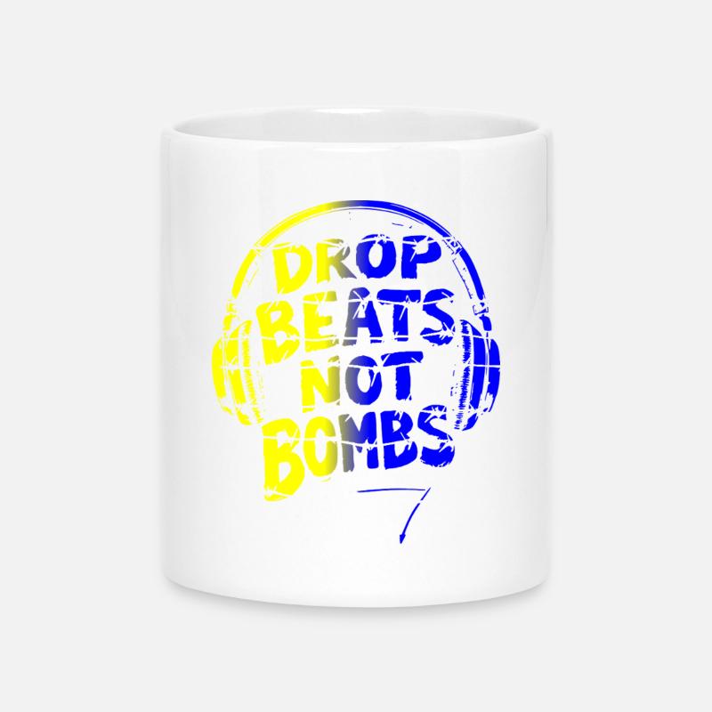 Drop Beats Not Bombs yellow blue - Mug with Heart-Shaped Handle - white