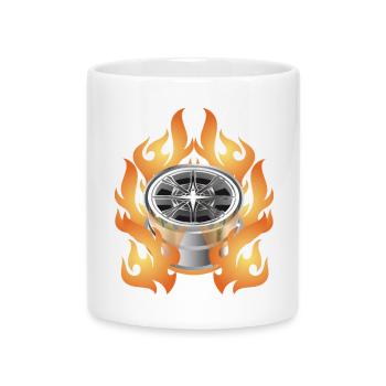 Heiße glänzende Autofelge mit Flammen - Tasse mit Herzhenkel - Weiß - Vorne