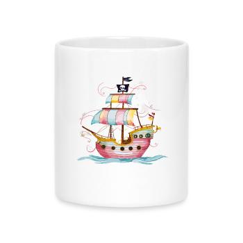 Fantasievolles Piratenschiff auf Hoher See mit - Tasse mit Herzhenkel - Weiß - Vorne