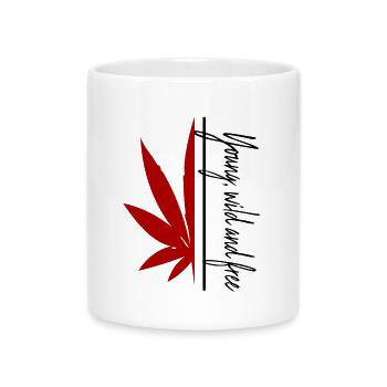 Young wild and free / Cannabis / Cannabisblatt - Tasse mit Herzhenkel - Weiß - Vorne