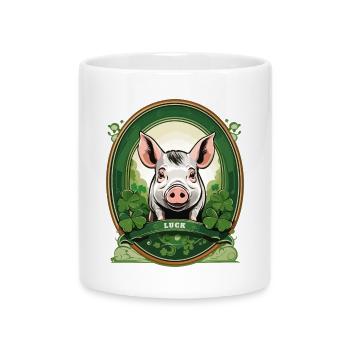 Glücksschwein mit Kleeblätter - Tasse mit Herzhenkel - Weiß - Vorne