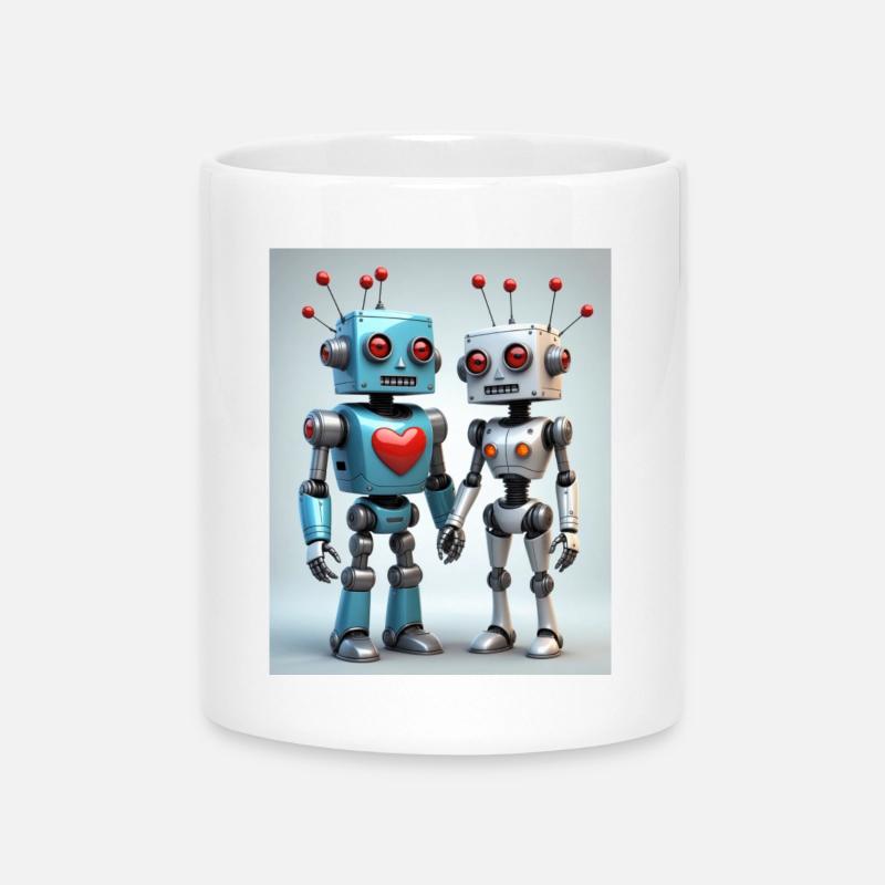 Couple de robots - Mug avec anse en forme de cœur - blanc