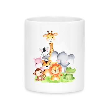 Niedliche afrikanische Tiere – 🦁 🐵 🐊 in Aquarel - Tasse mit Herzhenkel - Weiß - Vorne