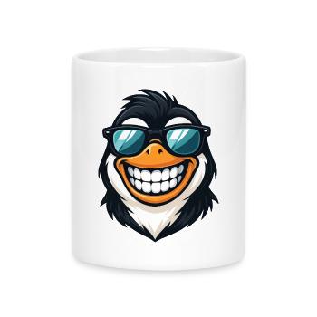 Cooler Pinguin Sonnenbrille Sommer Grinsen Spaß - Tasse mit Herzhenkel - Weiß - Vorne