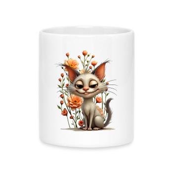 La chatte espiègle Melodie et la splendeur florale. - Mug avec anse en forme de cœur - blanc - Devant