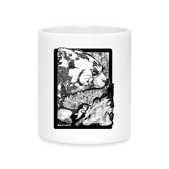 Red panda climbs on rock (black and white) - Mug with Heart-Shaped Handle - white - Front