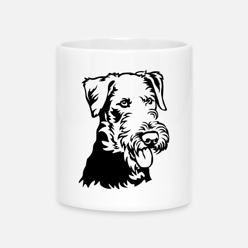 Airedale Terrier Kopf - Tasse mit Herzhenkel - Weiß