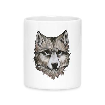 Wolf Portrait – realistische Tier Illustration - Tasse mit Herzhenkel - Weiß - Vorne