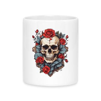 Crâne avec des roses - Mug avec anse en forme de cœur - blanc - Devant