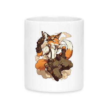 Steampunk Fuchs Anime Style - Retro Futurismus - Tasse mit Herzhenkel - Weiß - Vorne
