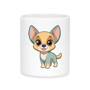 Entzückender Chiwawa-Cartoon mit großen Augen - Tasse mit Herzhenkel - Weiß - Vorne
