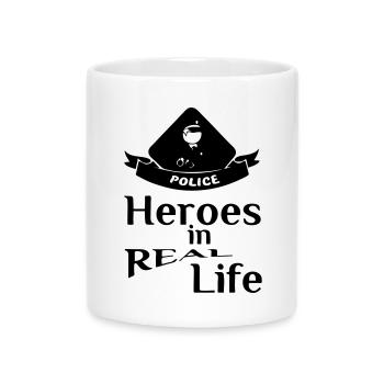 Heroes in Real Life (Polizei) Geschenk - Tasse mit Herzhenkel - Weiß - Vorne