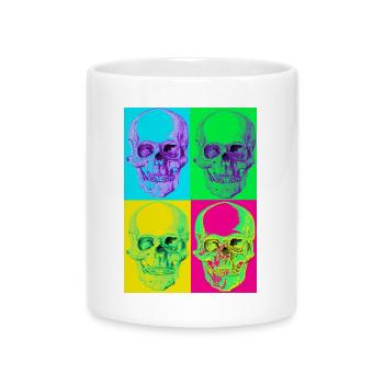 Pop-Art-Vierfarbige Totenkopf - Tasse mit Herzhenkel - Weiß - Vorne