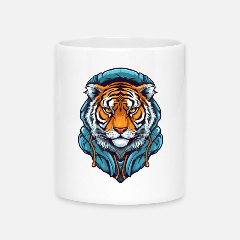 Stilisierter Tiger mit Hoodie-Design - Tasse mit Herzhenkel - Weiß