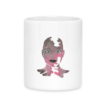 Zerrissenes pinkes Aquarellporträt - Tasse mit Herzhenkel - Weiß - Vorne