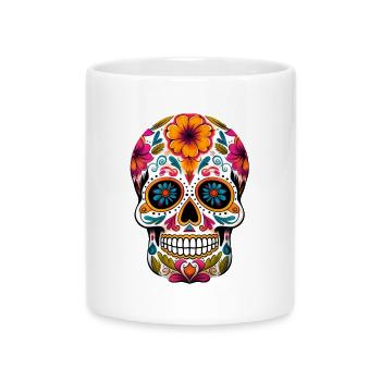 Freundlicher La Catrina Totenkop, kräftige Farben - Tasse mit Herzhenkel - Weiß - Vorne