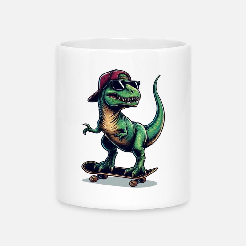 SSW35 Dino on Skateboard - Mug with Heart-Shaped Handle - white