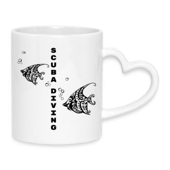 Tauchen – Tribal Fish Design - Tasse mit Herzhenkel - Weiß - Rechts