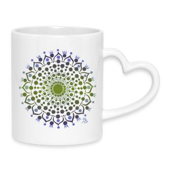 Mandala de fleurs en bleu et vert - Mug avec anse en forme de cœur - blanc - Droite