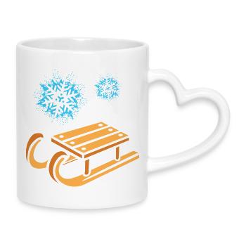 Schlitten mit Schneeflocken Cartoon - Tasse mit Herzhenkel - Weiß - Rechts