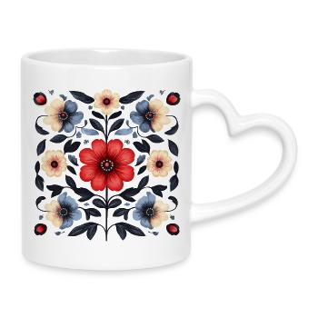 Nordic floral pattern - Mug with Heart-Shaped Handle - white - Right