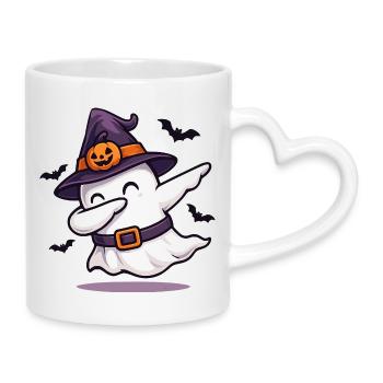 Dabbing Ghost with Witch Hat – Halloween Shirt - Mug with Heart-Shaped Handle - white - Right